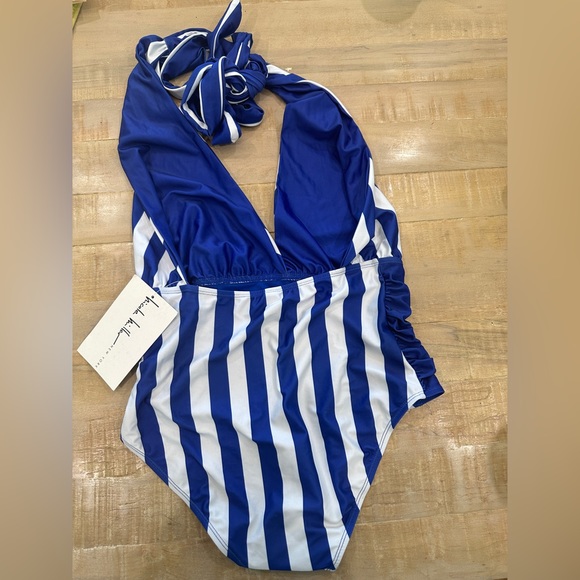 Nicole Miller convertible One Piece swim bikini striped ruched swim - Picture 11 of 13